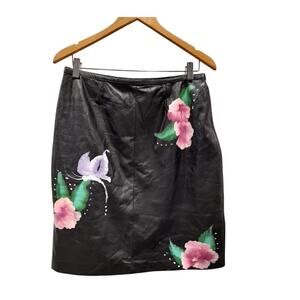Hand Painted Leather Skirt | Size 12 | Real Nappa | Vintage Festival Artwear